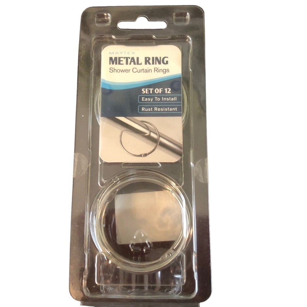 Maytex Metal Ring Chrome Shower Curtain Rings  Set of 12 New Factory Sealed
